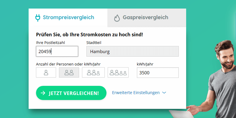 Auszug Stromtarifrechner - Eingabe PLZ & Verbrauch