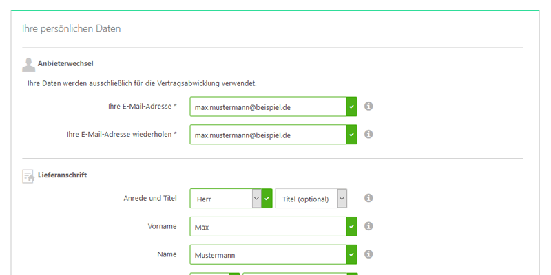 Eingabe der Persönlichen Daten