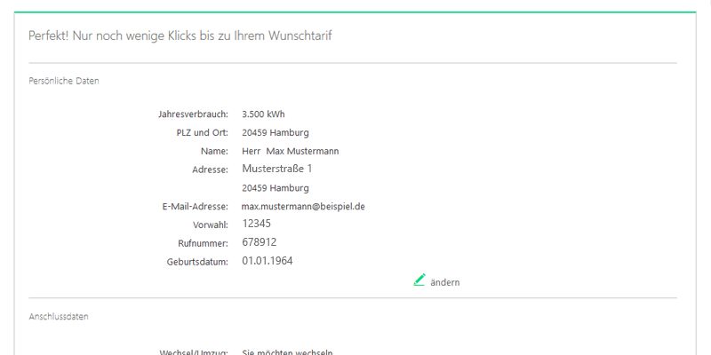 Eingabe der Kunden- und Zählernummer